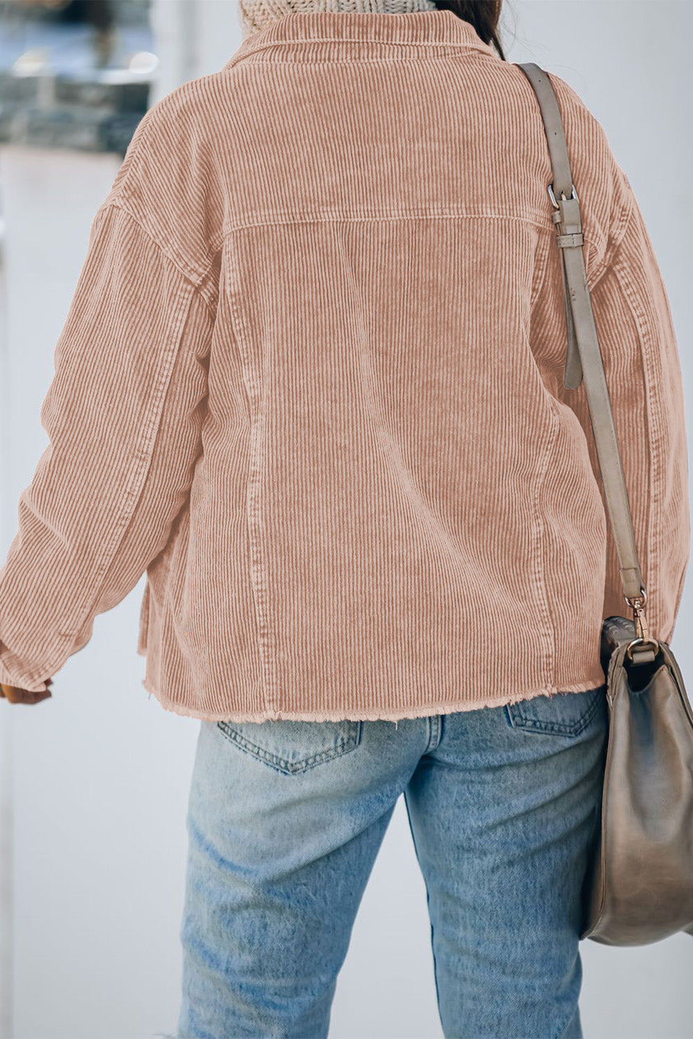 Pink Corduroy Pocket Buttoned Jacket