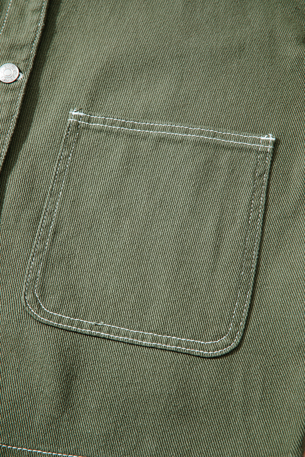 Smoke Green Pocket Collared Button Front Denim Jacket