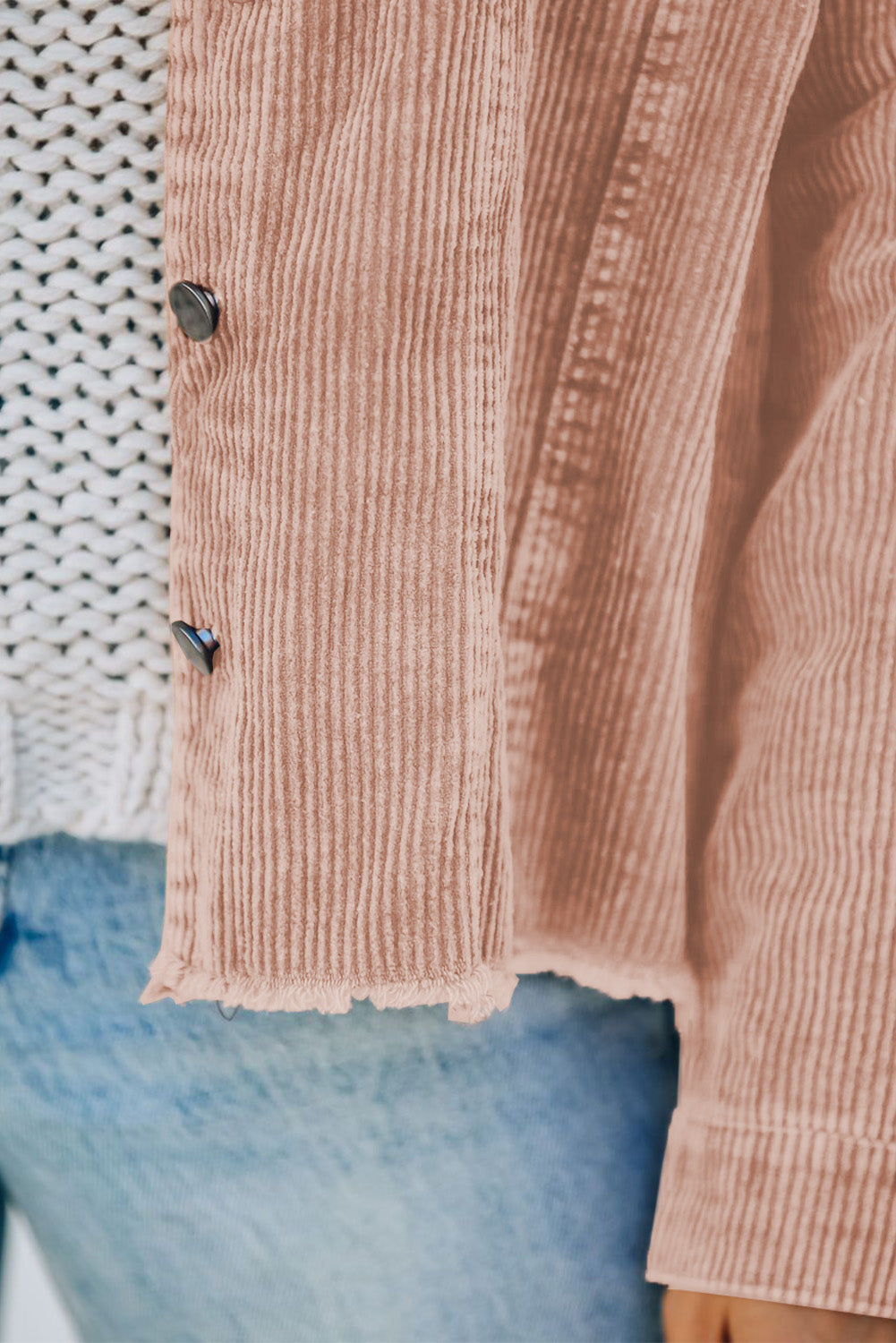 Pink Corduroy Pocket Buttoned Jacket