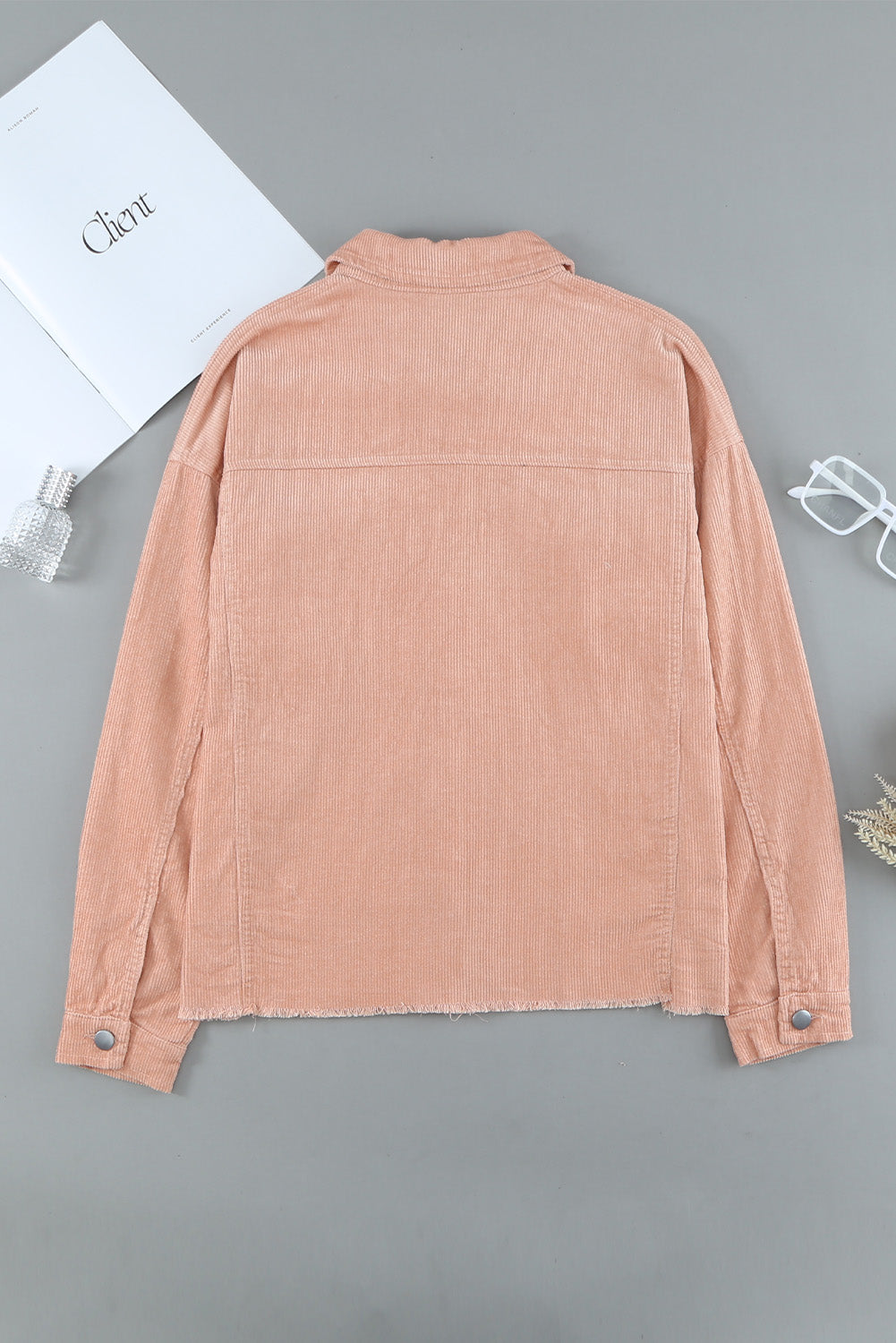 Pink Corduroy Pocket Buttoned Jacket