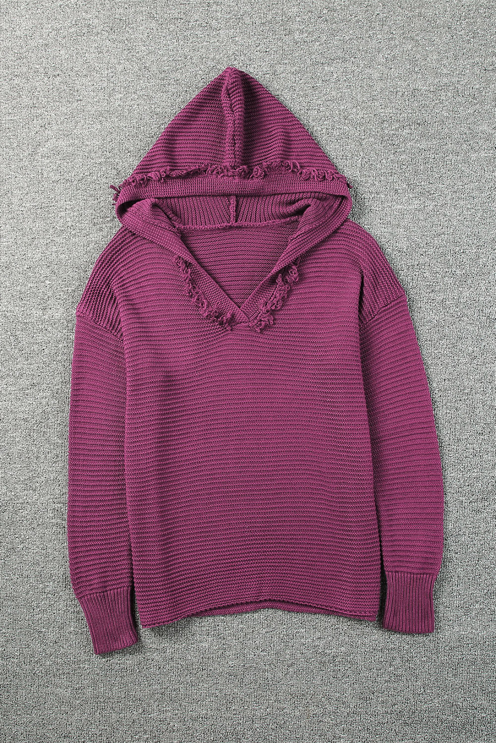Purple Split V Neck Pullover Hooded Sweater