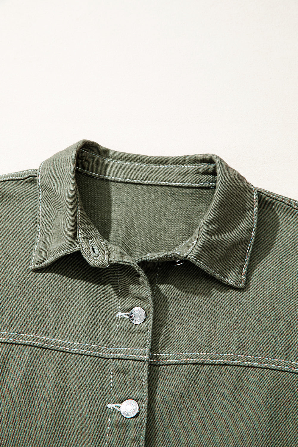 Smoke Green Pocket Collared Button Front Denim Jacket