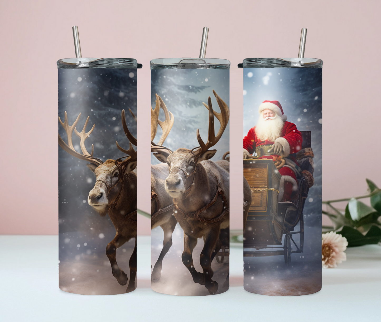 Santa with Reindeer & Sleigh, 20oz Tumbler