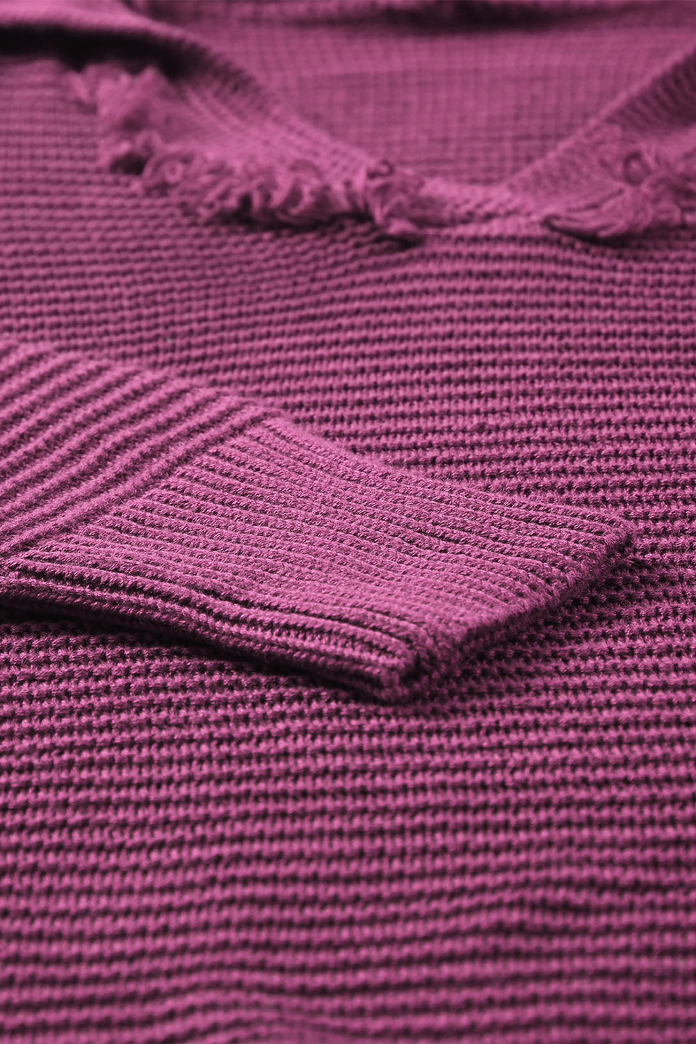 Purple Split V Neck Pullover Hooded Sweater