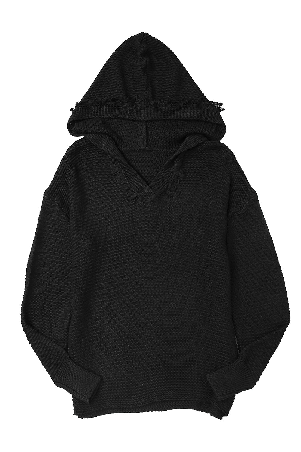 Purple Split V Neck Pullover Hooded Sweater