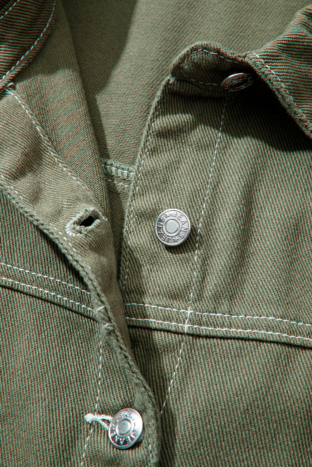 Smoke Green Pocket Collared Button Front Denim Jacket