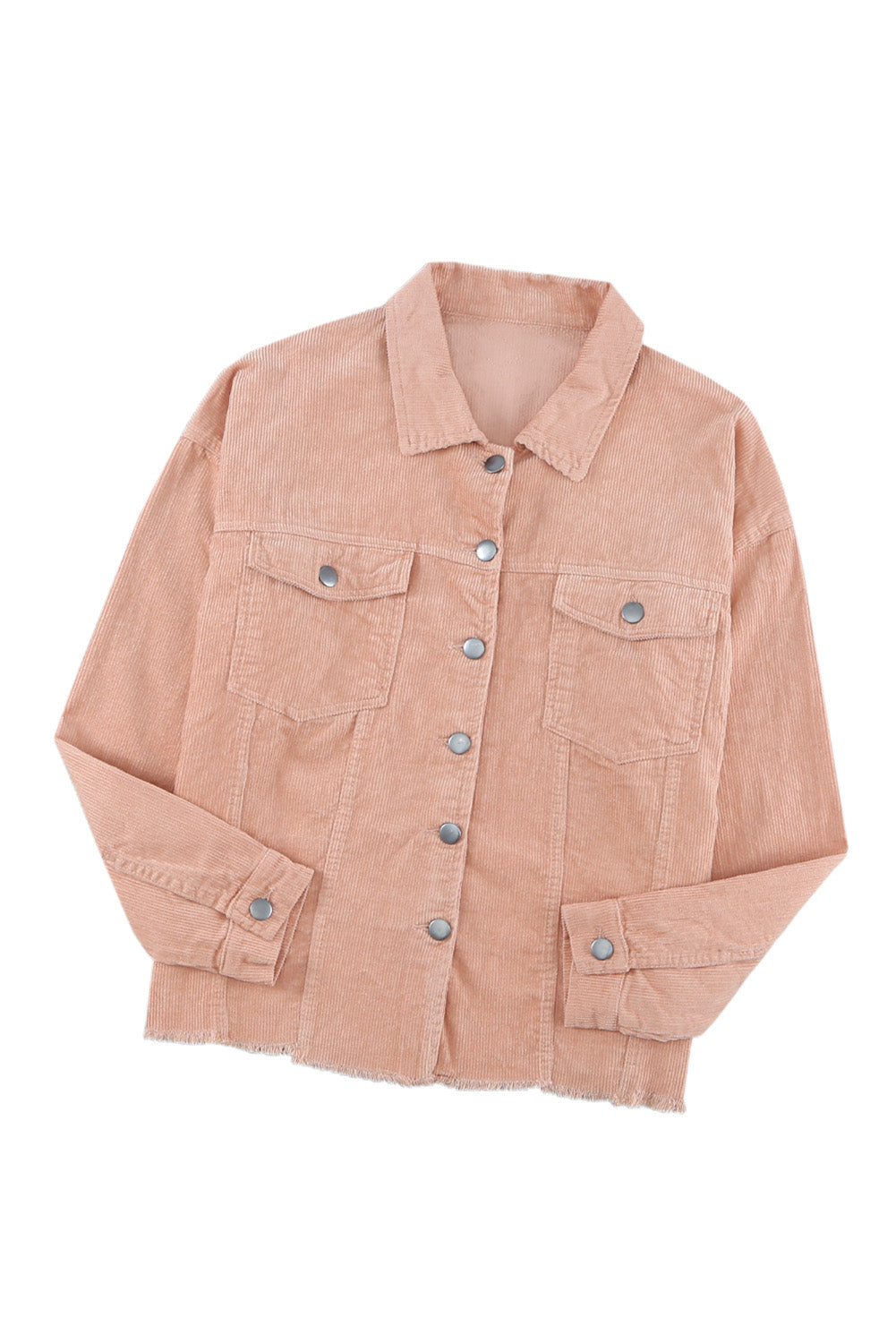 Pink Corduroy Pocket Buttoned Jacket