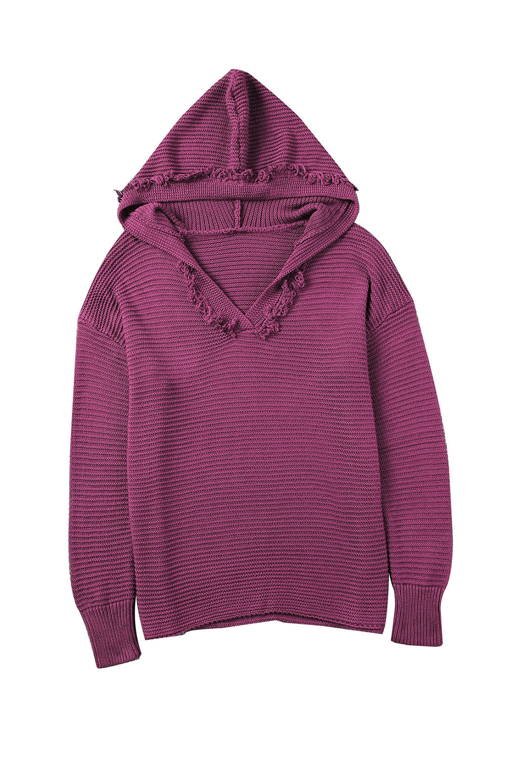 Purple Split V Neck Pullover Hooded Sweater