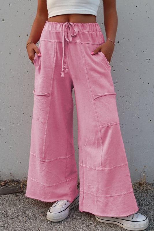 Bonbon Mineral Wash Exposed Seam Wide Leg Cargo Pants